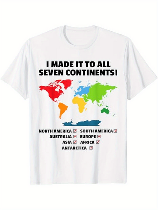 Men's Graphic T-Shirt I Made It To All Seven Continents Colorful World Map With Labeled Continents