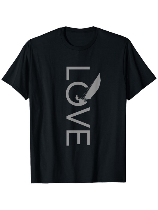 Men's Graphic T-Shirt Vertical Love Typography With Feather Graphic On Black T Shirt