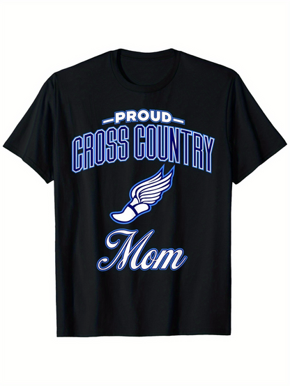 Men's Graphic T-Shirt Proud Blue Lettering Over Winged Shoe Cross Country Mom T Shirt