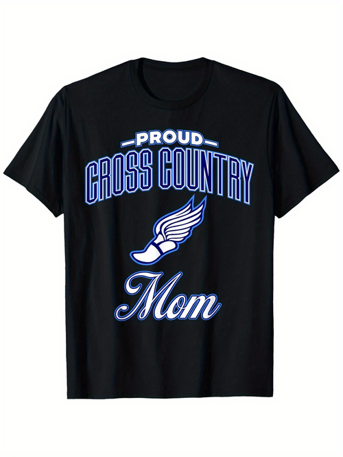 Men's Graphic T-Shirt Proud Blue Lettering Over Winged Shoe Cross Country Mom T Shirt