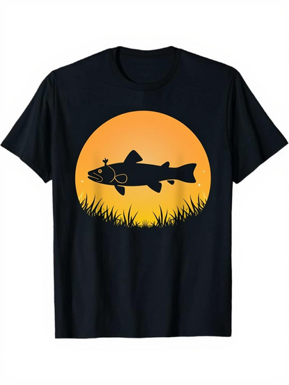 Men's Graphic T-Shirt Golden Sunlight With Grass Beneath A Peaceful Swimming Fish