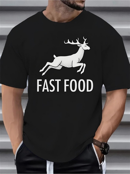 Men's Graphic T-Shirt Fast Food Running White Deer Creative Humor Design