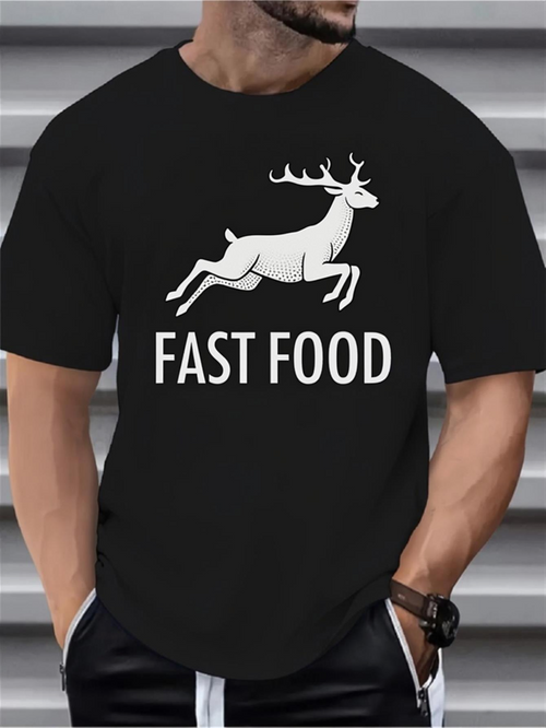 Men's Graphic T-Shirt Fast Food Running White Deer Creative Humor Design