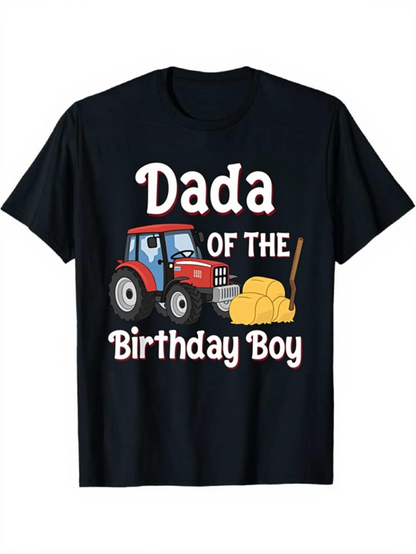 Men's Graphic T-Shirt Dada Of The Birthday Boy With Cartoon Red Tractor Hay And Playful Style