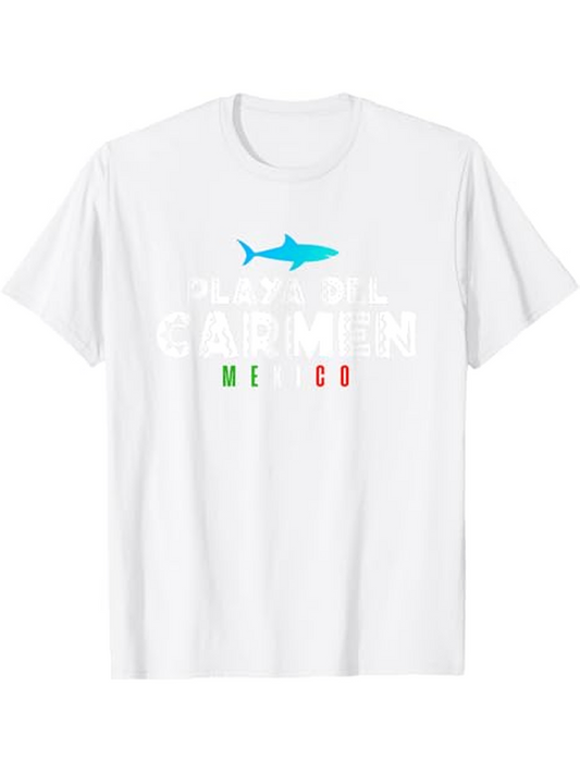 Men's Graphic T-Shirt Blue Shark With Simple Bold Lettering And Mexico Letters Shark