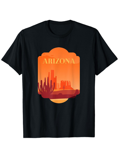 Men's Graphic T-Shirt Arizona Desert Sunset Silhouette With Cactus Under Golden Orange Sky Landscape