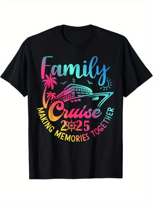 Men's Graphic T-Shirt Family Cruise 2025 Making Memories Together Sunset Palm Tree Ocean Cruise Ship