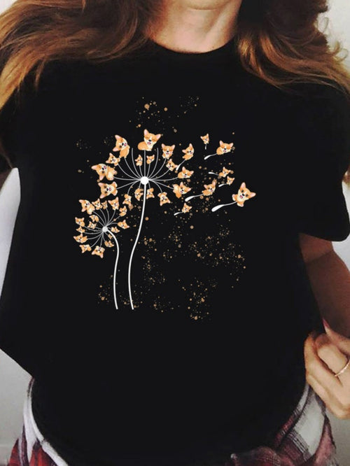 Women's Graphic T-Shirt Golden Butterflies Flying From Magical Dandelion Puff In Night Air