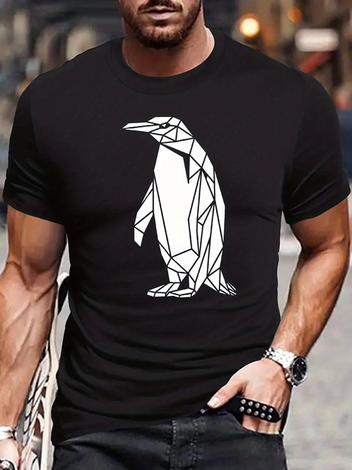 Men's Graphic T-Shirt Geometric Abstract Lines And Shapes Forming Standing Penguin