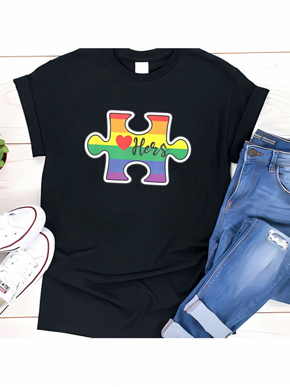 Men's Graphic T-Shirt Love Helps Vibrant Rainbow Colors On Puzzle Piece