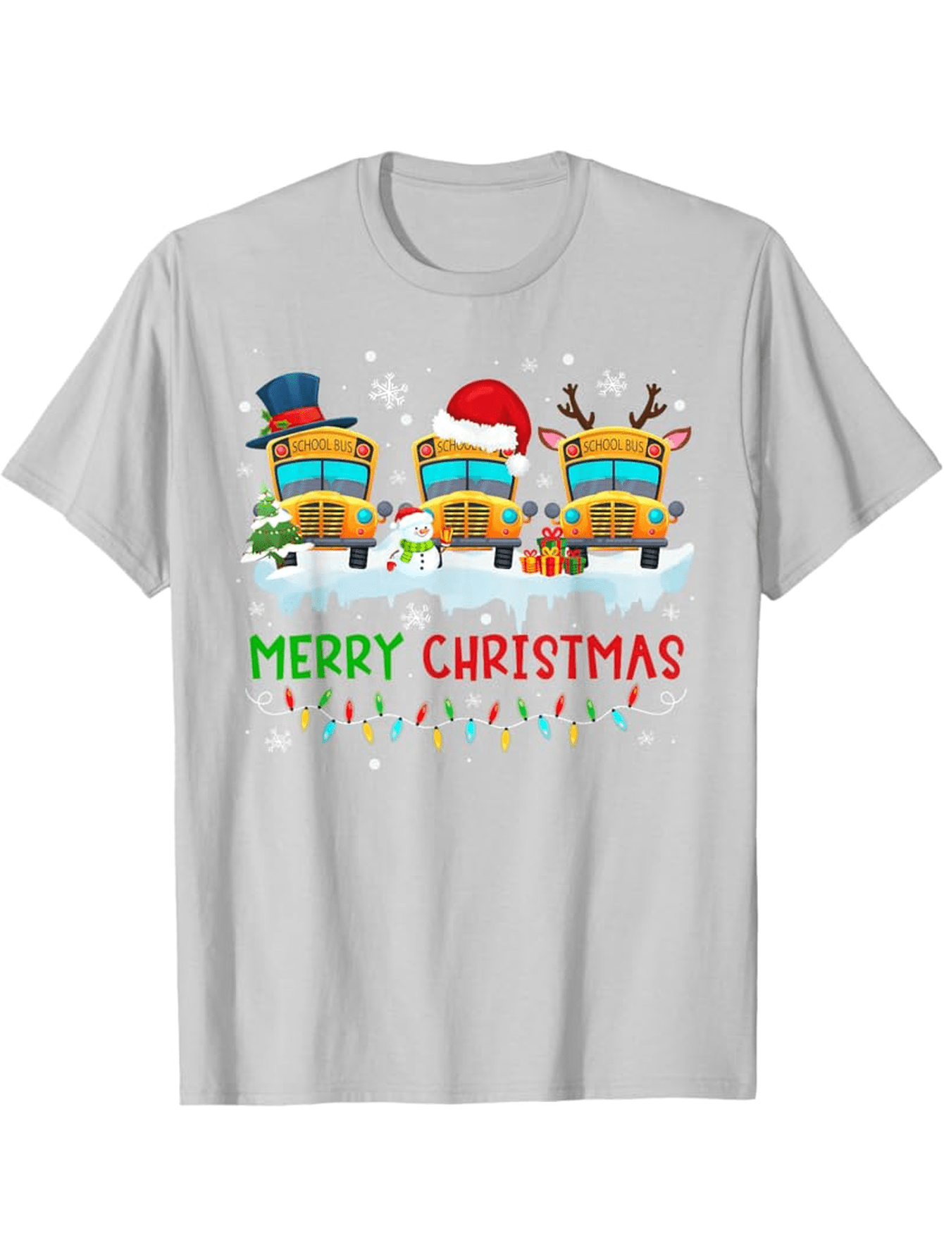 Men's Graphic T-Shirt Merry Christmas Festive School Buses With Snowmen And Holiday Hats