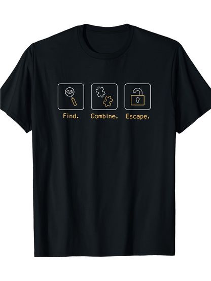 Men's Graphic T-Shirt Find Combine Escape With Puzzle Icons And Minimal Line Art Lock