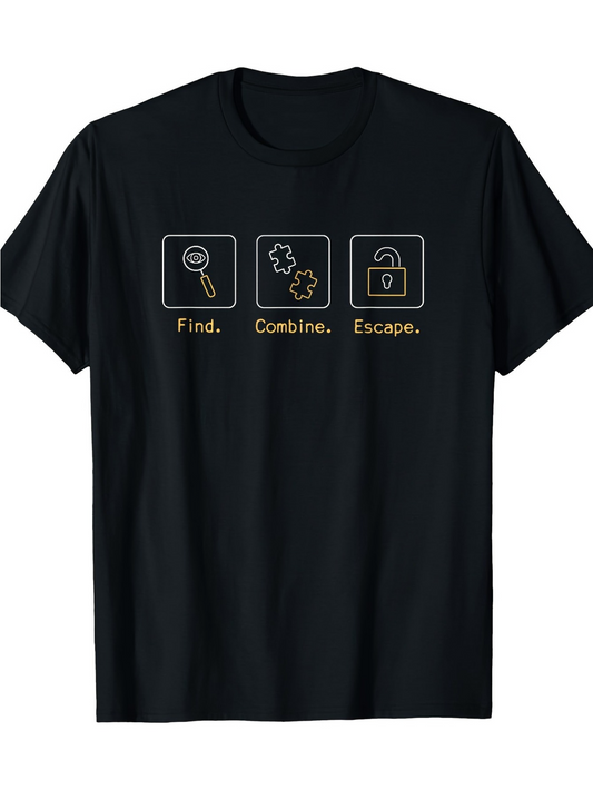 Men's Graphic T-Shirt Find Combine Escape With Puzzle Icons And Minimal Line Art Lock