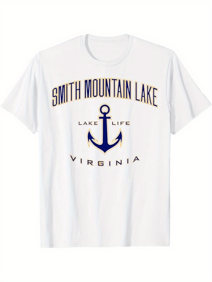 Men's Graphic T-Shirt Smith Mountain Lake With Blue Nautical Anchor And Virginia Text T Shirt