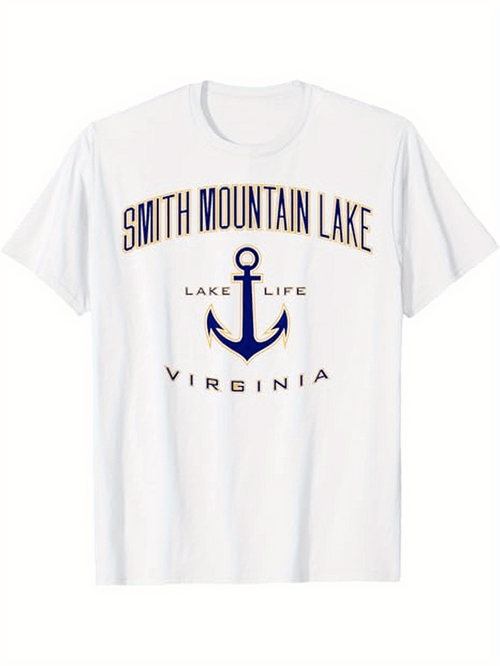 Men's Graphic T-Shirt Smith Mountain Lake With Blue Nautical Anchor And Virginia Text T Shirt