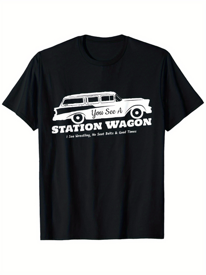 Men's Graphic T-Shirt You See A Classic Road Trip Car With Fun Retro Station Wagon