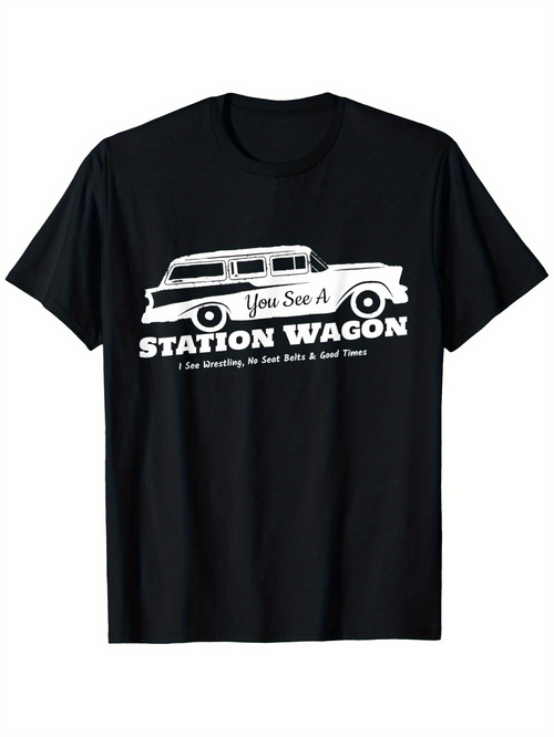 Men's Graphic T-Shirt You See A Classic Road Trip Car With Fun Retro Station Wagon