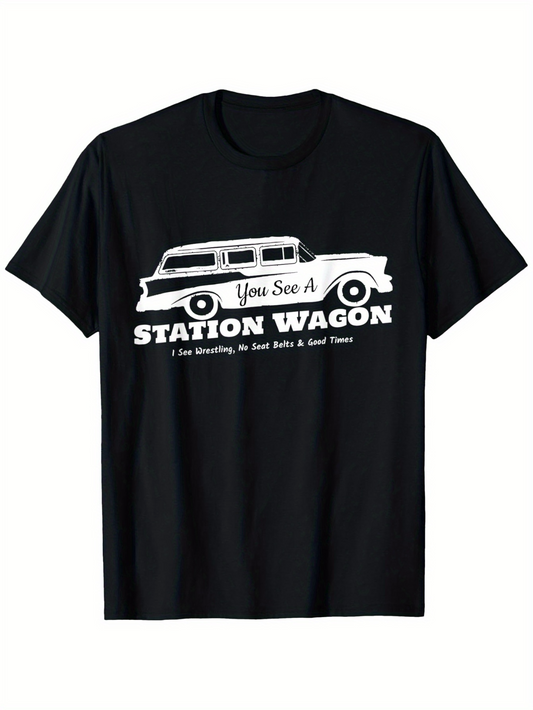 Men's Graphic T-Shirt You See A Classic Road Trip Car With Fun Retro Station Wagon