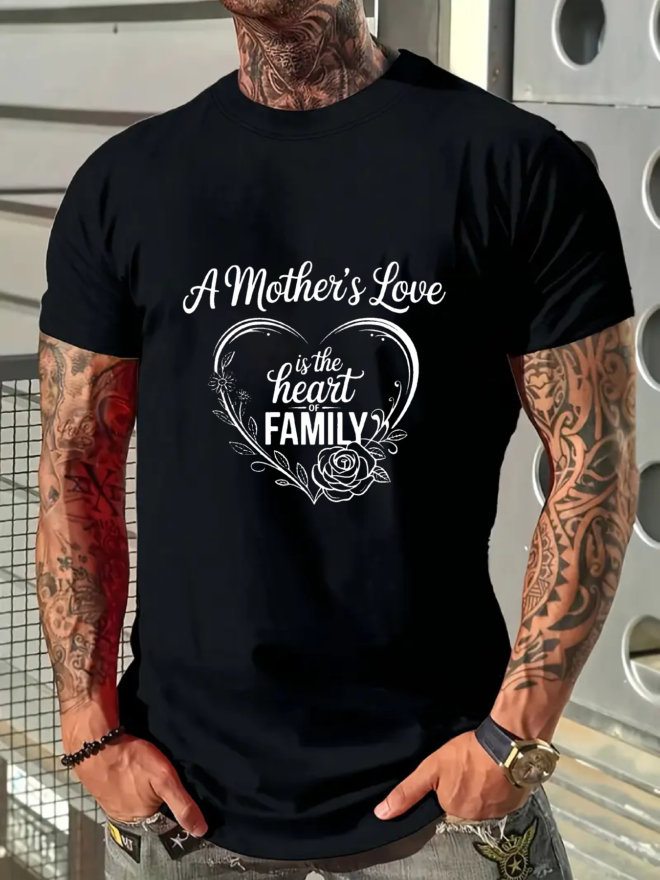 Men's Graphic T-Shirt A Mothers Love Blooming Heart With Gentle Roses Family