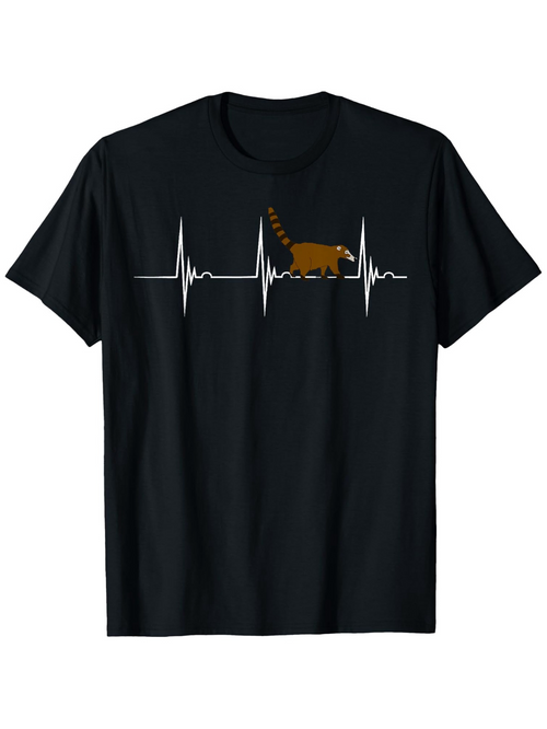 Men's Graphic T-Shirt Heartbeat Rhythm Line With Walking Cartoon Coati Illustration