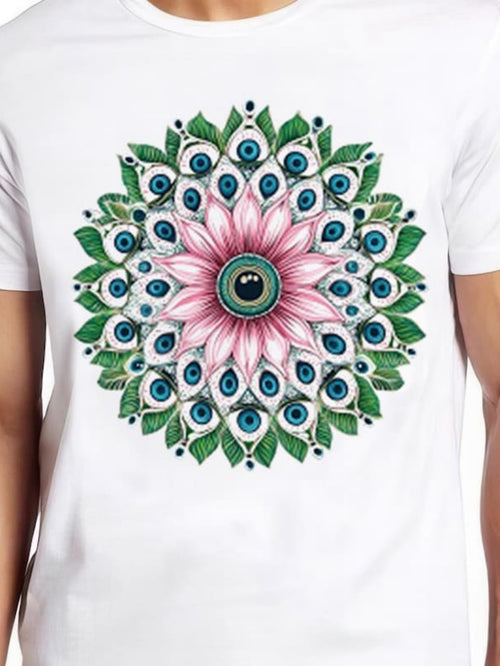 Men's Graphic T-Shirt Intricate Mandala With Pink Petals And Blue Eyes Radiating Flower