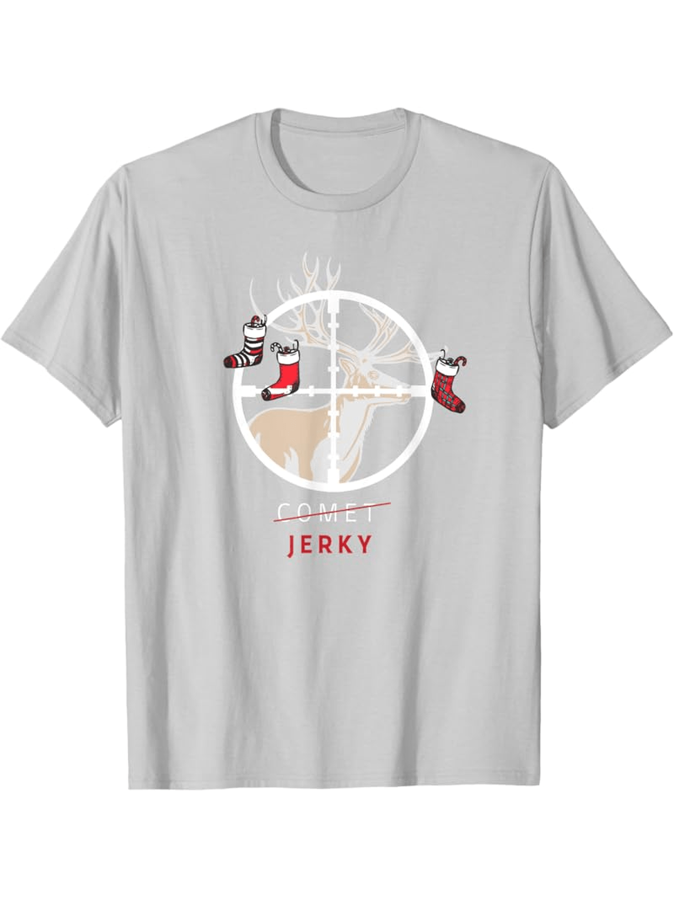 Men's Graphic T-Shirt Stockings Hanging Around Targeted Antlers With Festive Holiday Deer