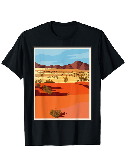 Men's Graphic T-Shirt Golden Desert Shadows With Distant Mountains Under Clear Blue Sky Sandscape