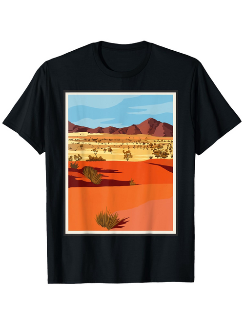 Men's Graphic T-Shirt Golden Desert Shadows With Distant Mountains Under Clear Blue Sky Sandscape