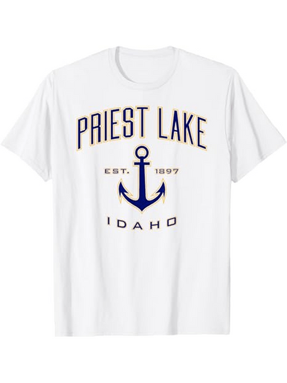 Men's Graphic T-Shirt Priest Lake Idaho Nautical Navy Anchor And Vintage Emblem Shirt