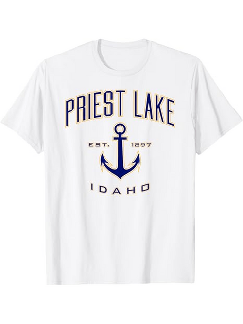 Men's Graphic T-Shirt Priest Lake Idaho Nautical Navy Anchor And Vintage Emblem Shirt