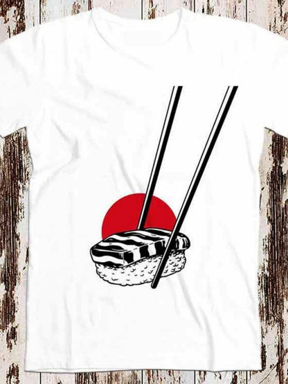 Men's Graphic T-Shirt Rising Red Sun With Sushi Held By Chopsticks