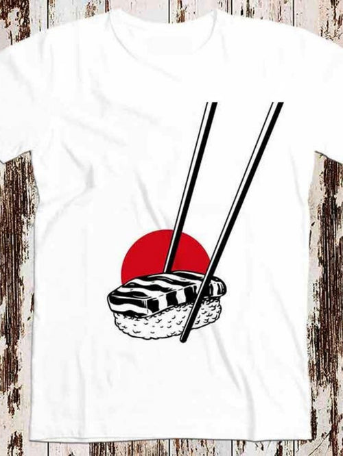 Men's Graphic T-Shirt Rising Red Sun With Sushi Held By Chopsticks