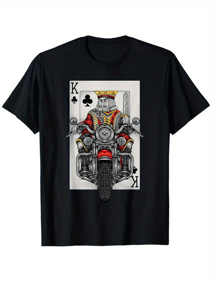Men's Graphic T-Shirt Playing Card King Riding Motorcycle Illustration