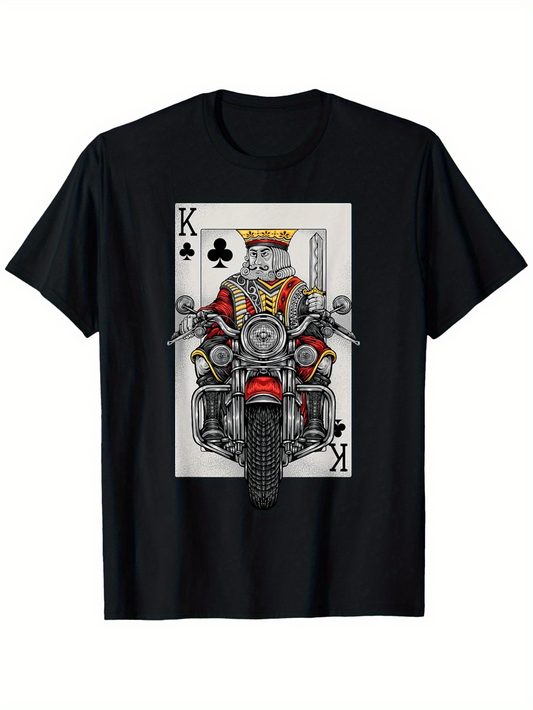 Men's Graphic T-Shirt Playing Card King Riding Motorcycle Illustration
