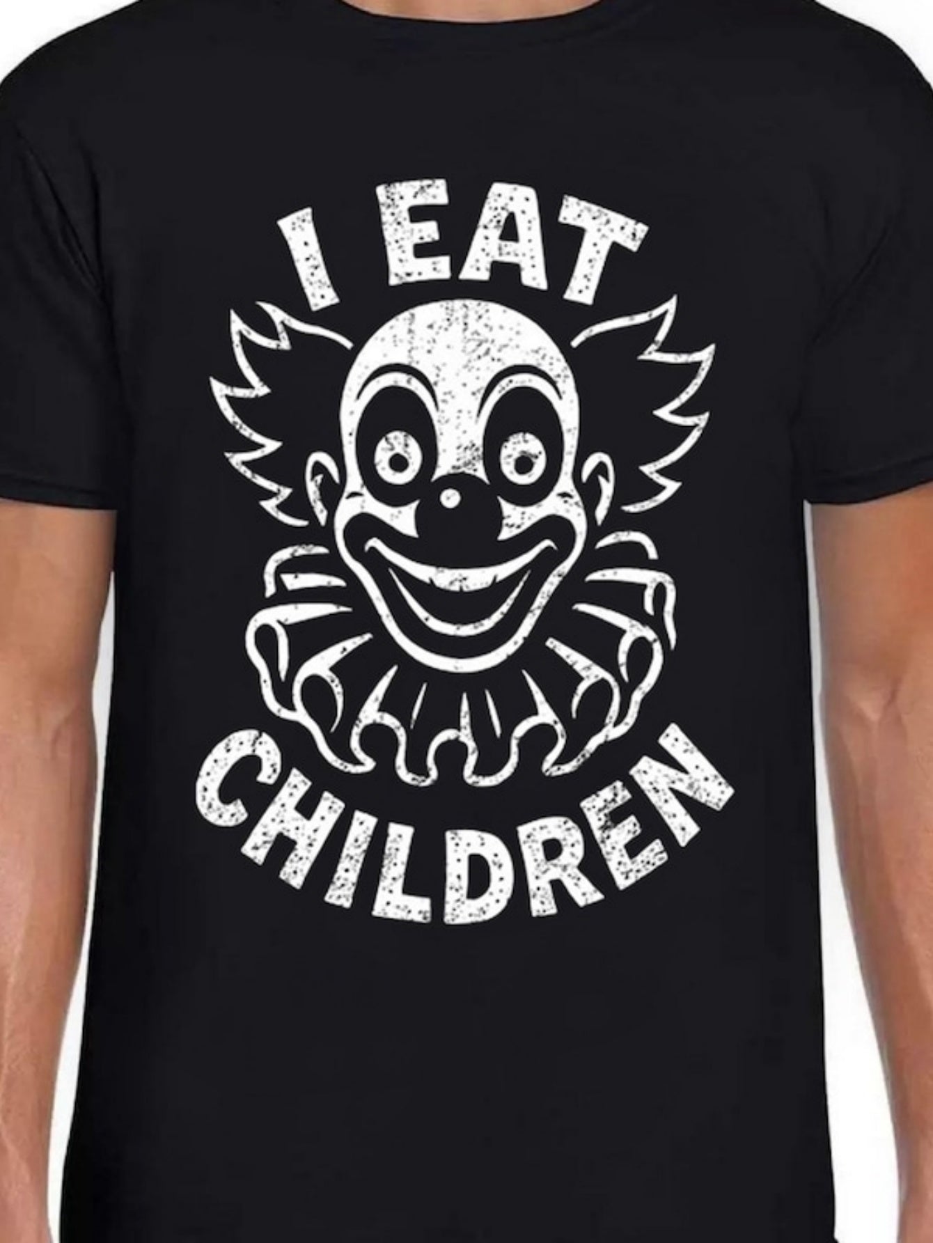 Men's Graphic T-Shirt I Eat Children Sinister Clown Face With Wide Grin Ruffled Collar