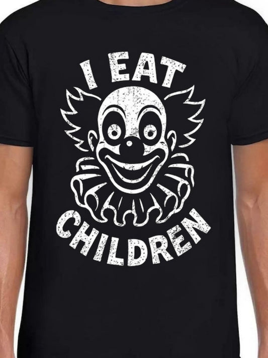 Men's Graphic T-Shirt I Eat Children Sinister Clown Face With Wide Grin Ruffled Collar