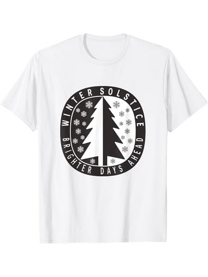 Men's Graphic T-Shirt Winter Solstice Brighter Days Ahead Surrounded By Falling Snowflakes Pine Tree