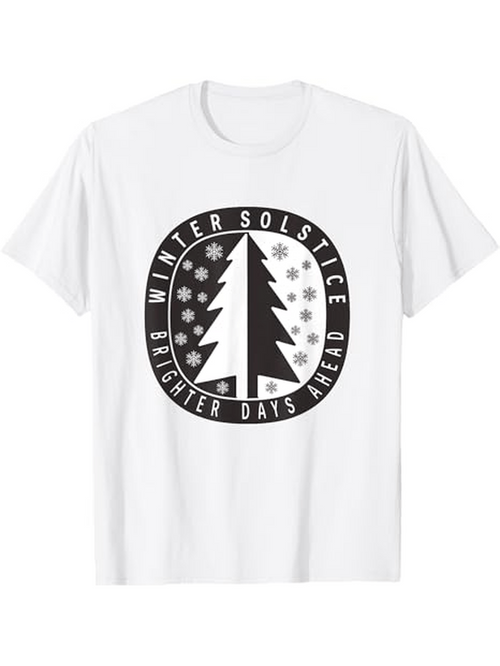 Men's Graphic T-Shirt Winter Solstice Brighter Days Ahead Surrounded By Falling Snowflakes Pine Tree