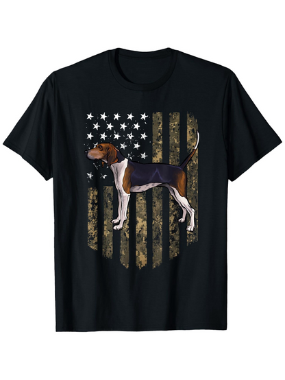 Men's Graphic T-Shirt Camo Stripes And Stars With Standing Loyal Hunting Dog