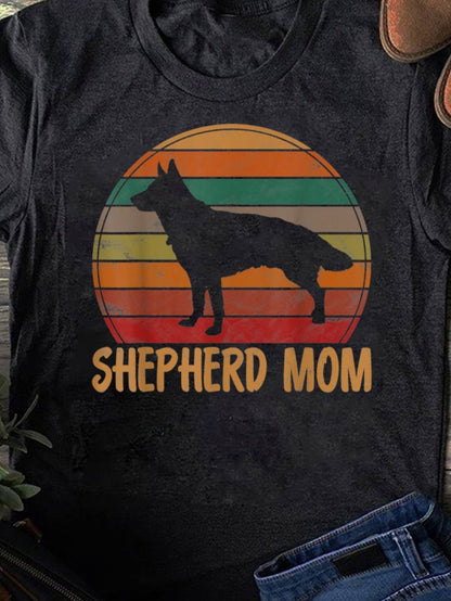 Men's Graphic T-Shirt Shepherd Mom Silhouette With Retro Sunset Stripes German Shepherd Dog