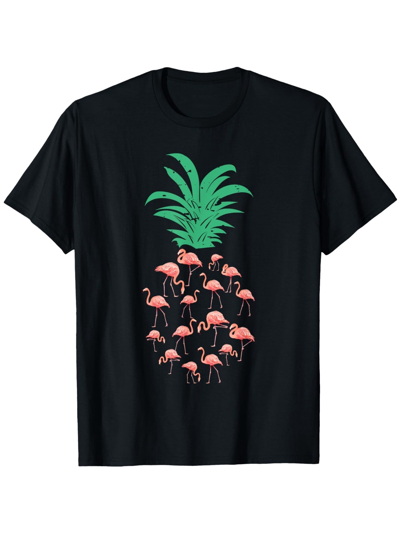 Men's Graphic T-Shirt Playful Pink Flamingos Forming Pineapple Shape Under Lush Green Leaves Flamingo