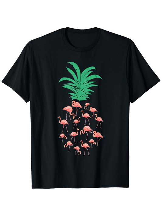 Men's Graphic T-Shirt Playful Pink Flamingos Forming Pineapple Shape Under Lush Green Leaves Flamingo