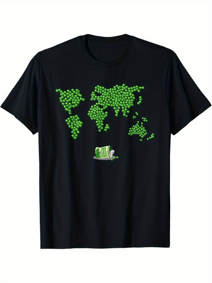 Men's Graphic T-Shirt Green Landmarks Among Scattered Leaves And Playful Cartoon World