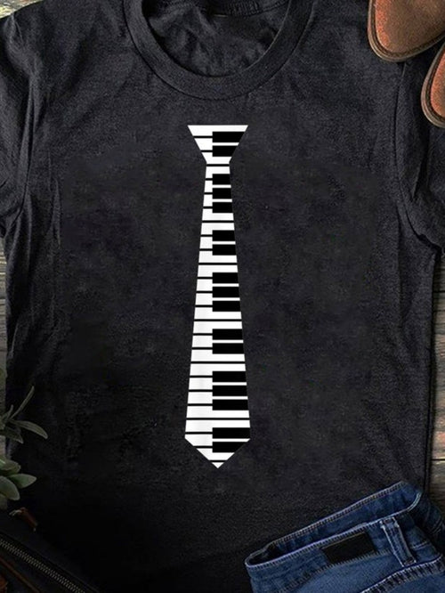 Men's Graphic T-Shirt Monochrome Tie Shaped Piano Keys On Soft Cotton T Shirt