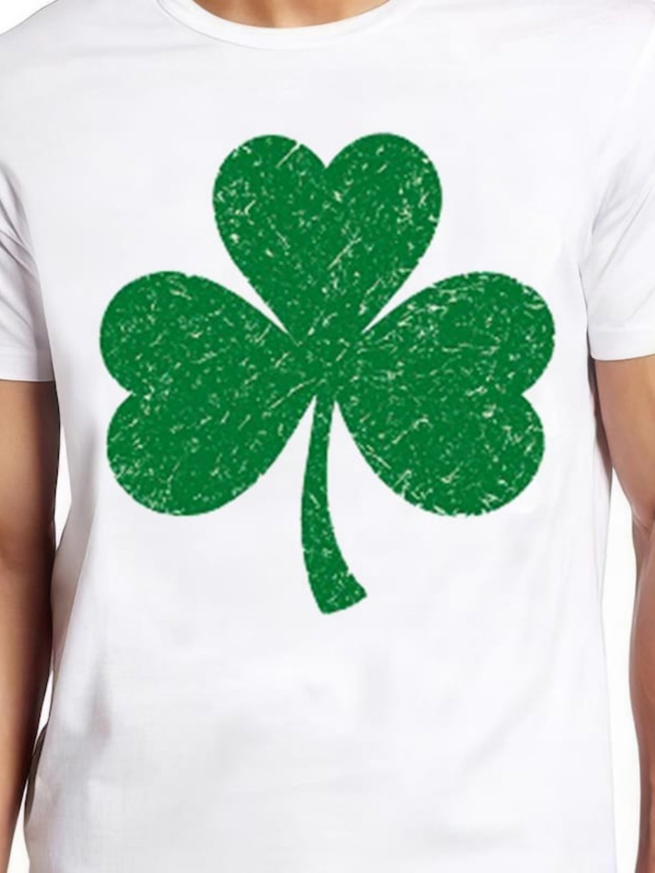 Men's Graphic T-Shirt Vintage Textured Green Shamrock Leaf Centered Lucky Clover