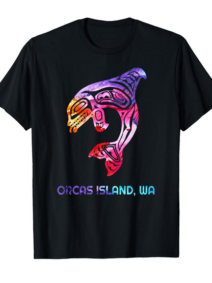 Men's Graphic T-Shirt Orcas Island WA Vibrant Abstract Lines Among Gradient Colors Orca
