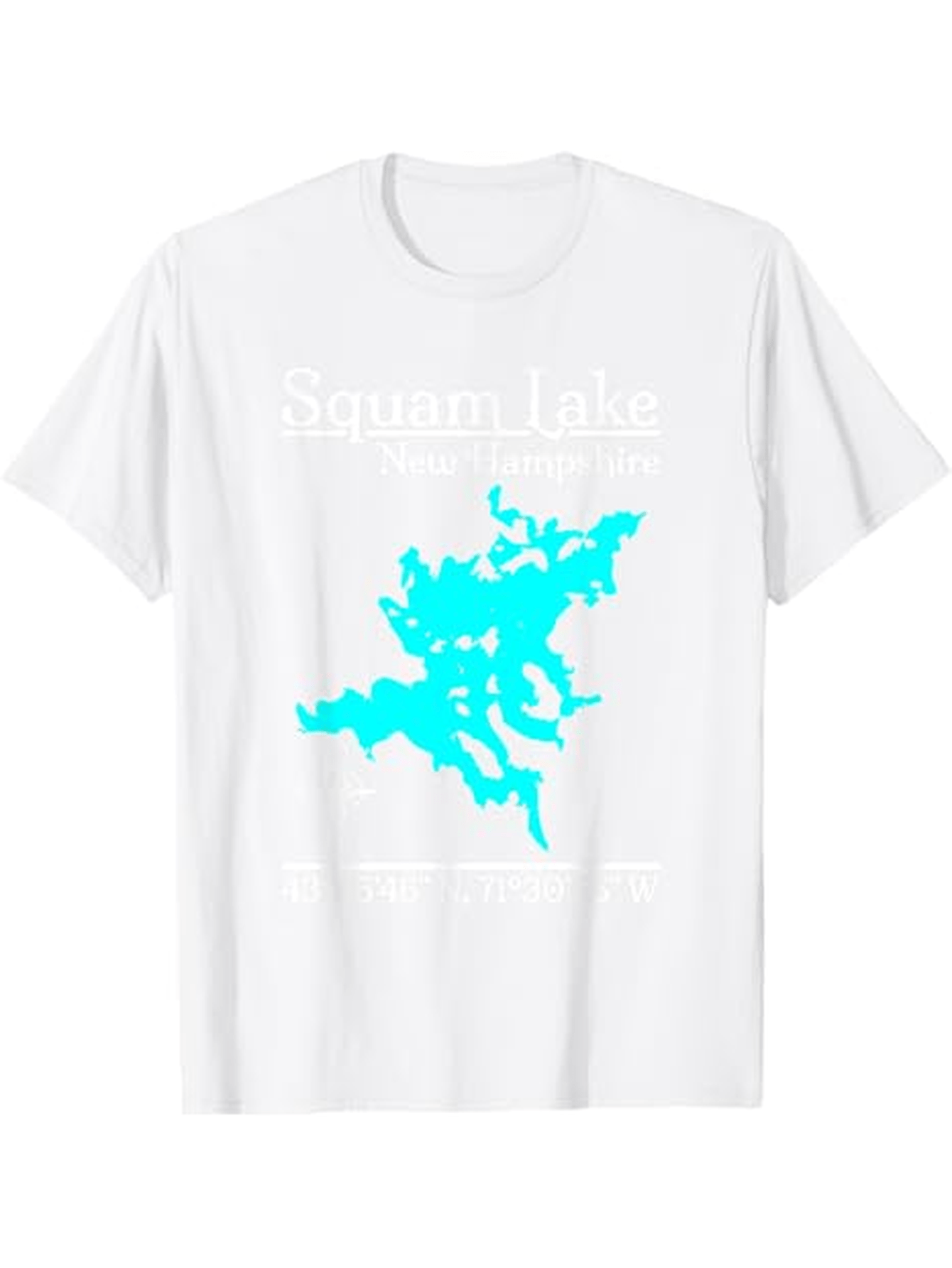 Men's Graphic T-Shirt Squam Lake Bright Turquoise Water Silhouette Map On Plain White