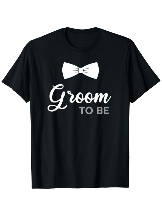 Men's Graphic T-Shirt Groom To Be White Bow Tie On Classic Black Cotton T Shirt