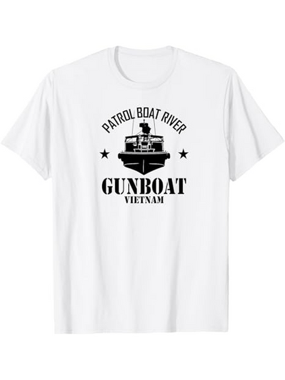 Men's Graphic T-Shirt Patrol Boat River Black Stars With Retro Military Gunboat