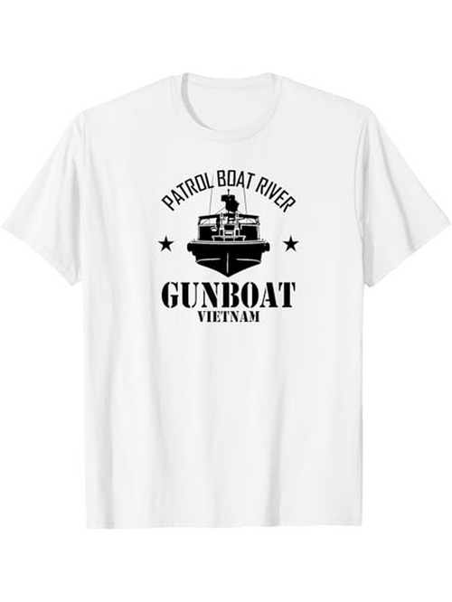Men's Graphic T-Shirt Patrol Boat River Black Stars With Retro Military Gunboat